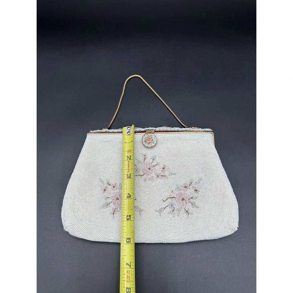 RARE VINTAGE PETITE POINT BEADED HOMEMADE‎ IN FRANCE FLORAL HANDBAG